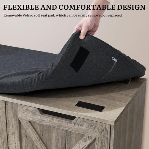 YITAHOME Shoe Bench with Side Cabinet, Padded Seat, 105cm, Grey