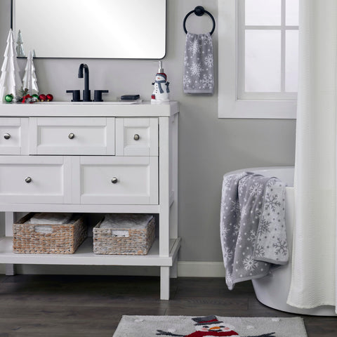 SKL Home Winter/Christmas Scattered Snowflakes Hand Towel 2pc Set for Bath/Kitchen/Bar & Gift, Gray