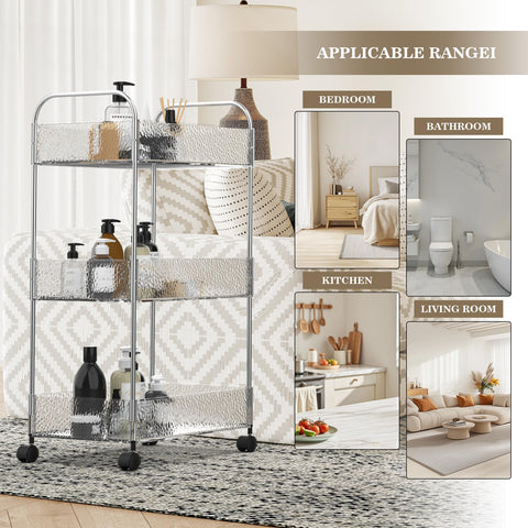 CraftGenes 3-Tier Slim Storage Trolley on Wheels, 36x20x71cm Bathroom Storage Cart with Lockable Wheels