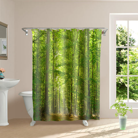 SRJ2018 Woodland Decor Shower Curtain Set Deciduous Forest in Summertime Foliage Sunlight Romantic Holidays Scenics Bathroom Accessories 180x180CM