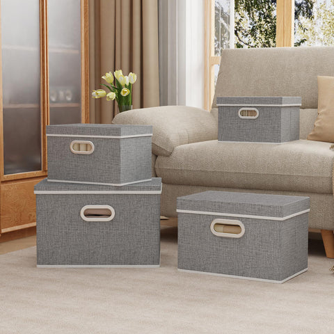 Yawinhe Storage Box with Lids 2 Pack,Basket with Handles 38x25x25cm,Grey