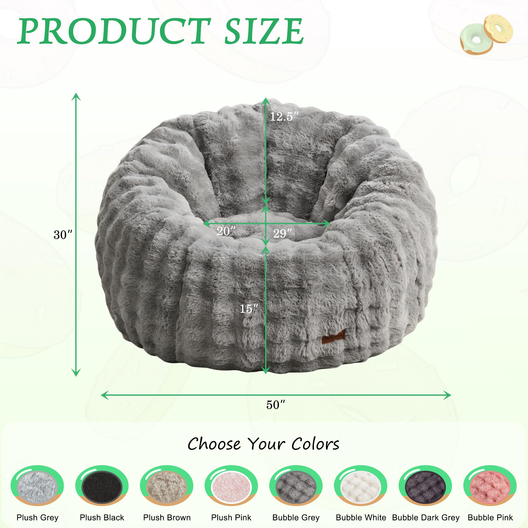 Hobestluk Large Beanbag Chairs for Adults Donut-Shaped Plush Sofa Couch