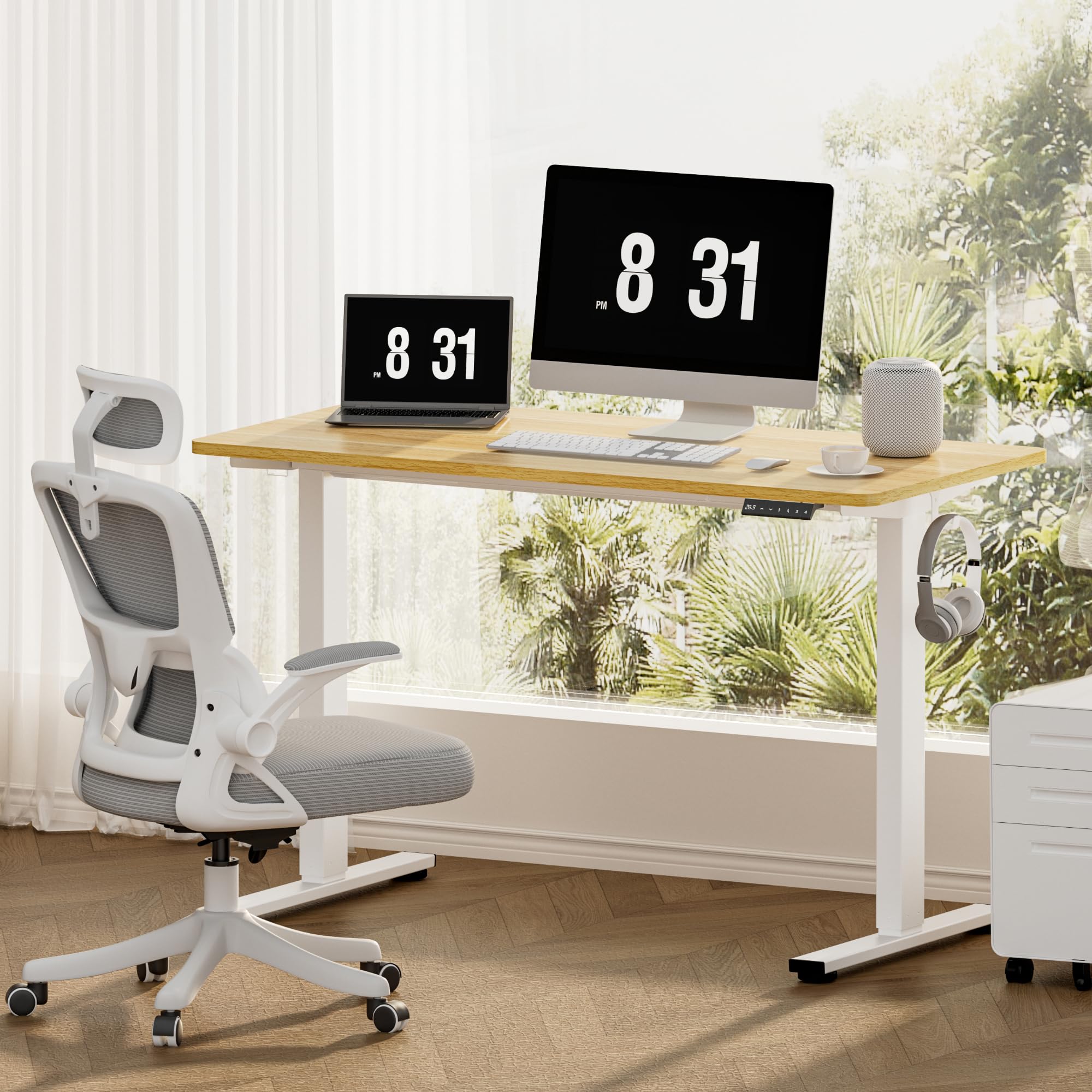 FLEXISPOT E1 Plus ONE PIECE Electric Standing Desk Height Adjustable Sit Stand Desk with Memory Smart Panel for Home Office, 100 * 60cm