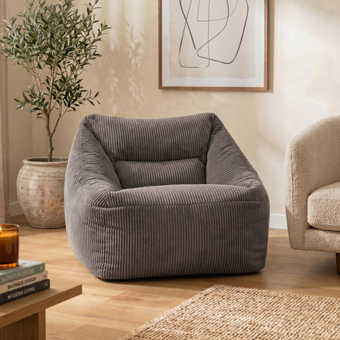icon Natalia Cord Bean Bag Chair with Filling Included, Grey