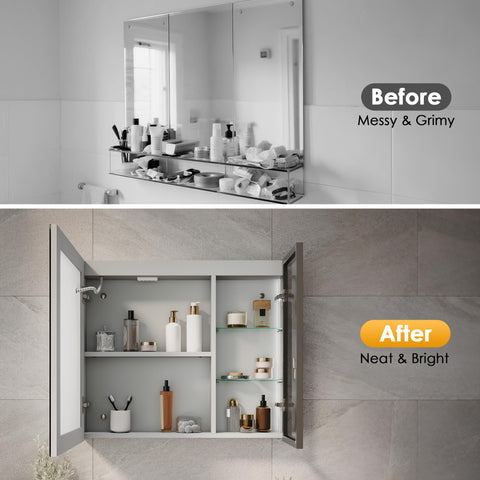 ELEGANT LED Bathroom Mirror Cabinet with Shaver Socket, Grey, 700x600mm