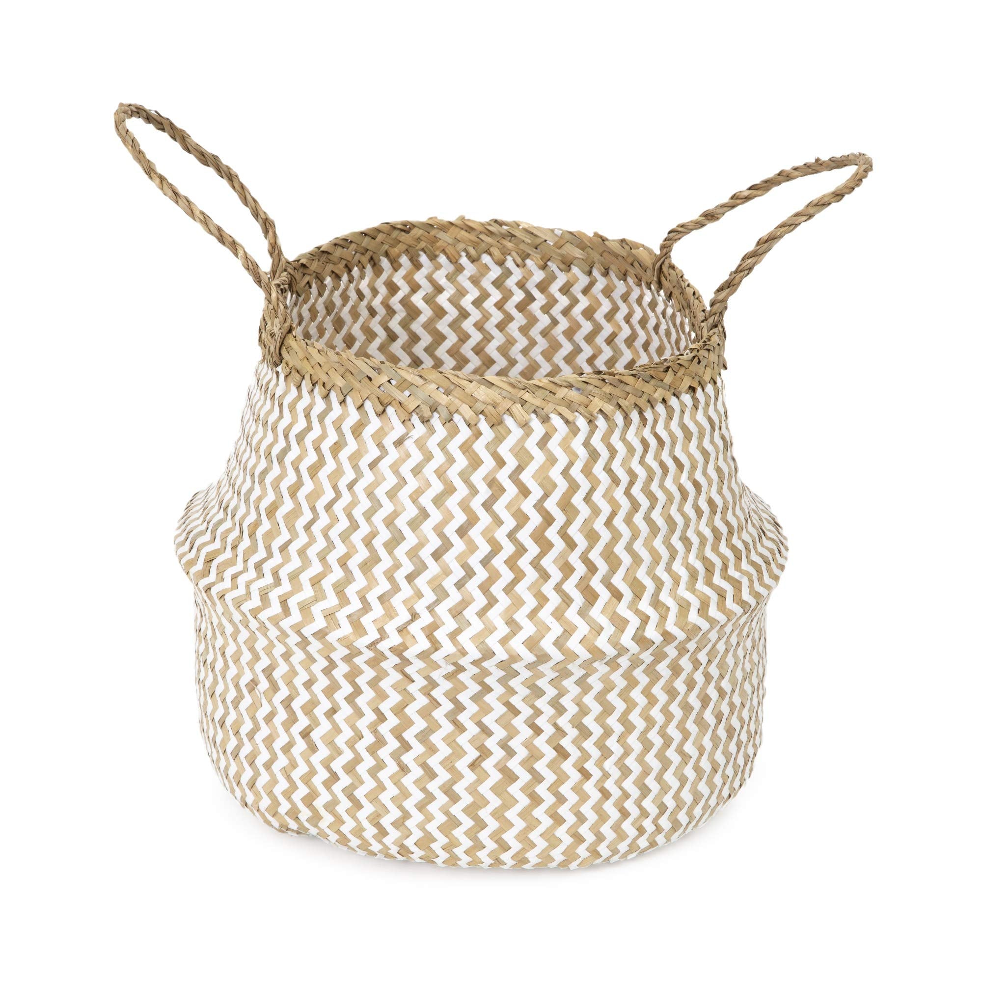 Compactor Belly Basket Collection - Large, White, Seagrass and Paper, Handwoven Round Storage Basket (35X35X32 cm)