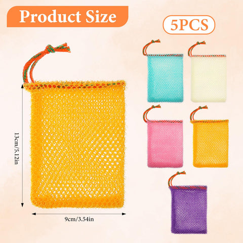 Matwsec 5 Pack Soap Net Bag for Bar Soap, Exfoliating Mesh Shower Foaming Bag with Drawstring, Reusable Soap Savers for Soap Bar