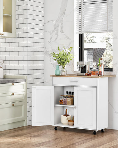 CHOEZON Kitchen Island, Farmhouse Kitchen Island Cart with One Double Cabinet and Drawer, Rolling Storage, with Drop Leaf ＆ industrial locking wheels