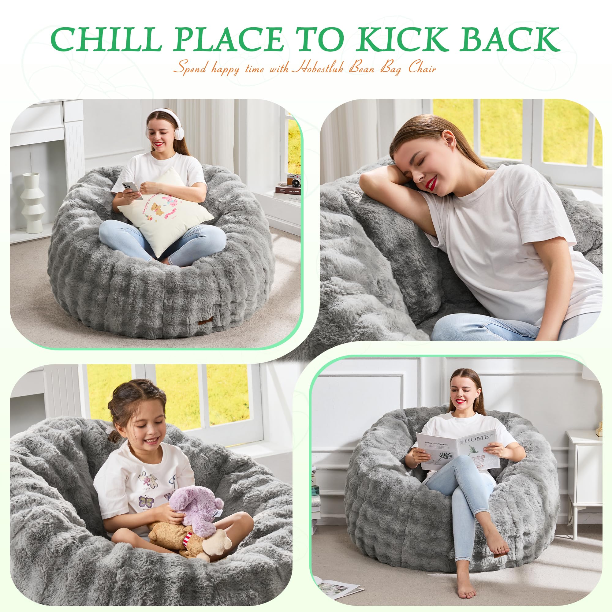Hobestluk Large Beanbag Chairs for Adults Donut-Shaped Plush Sofa Couch