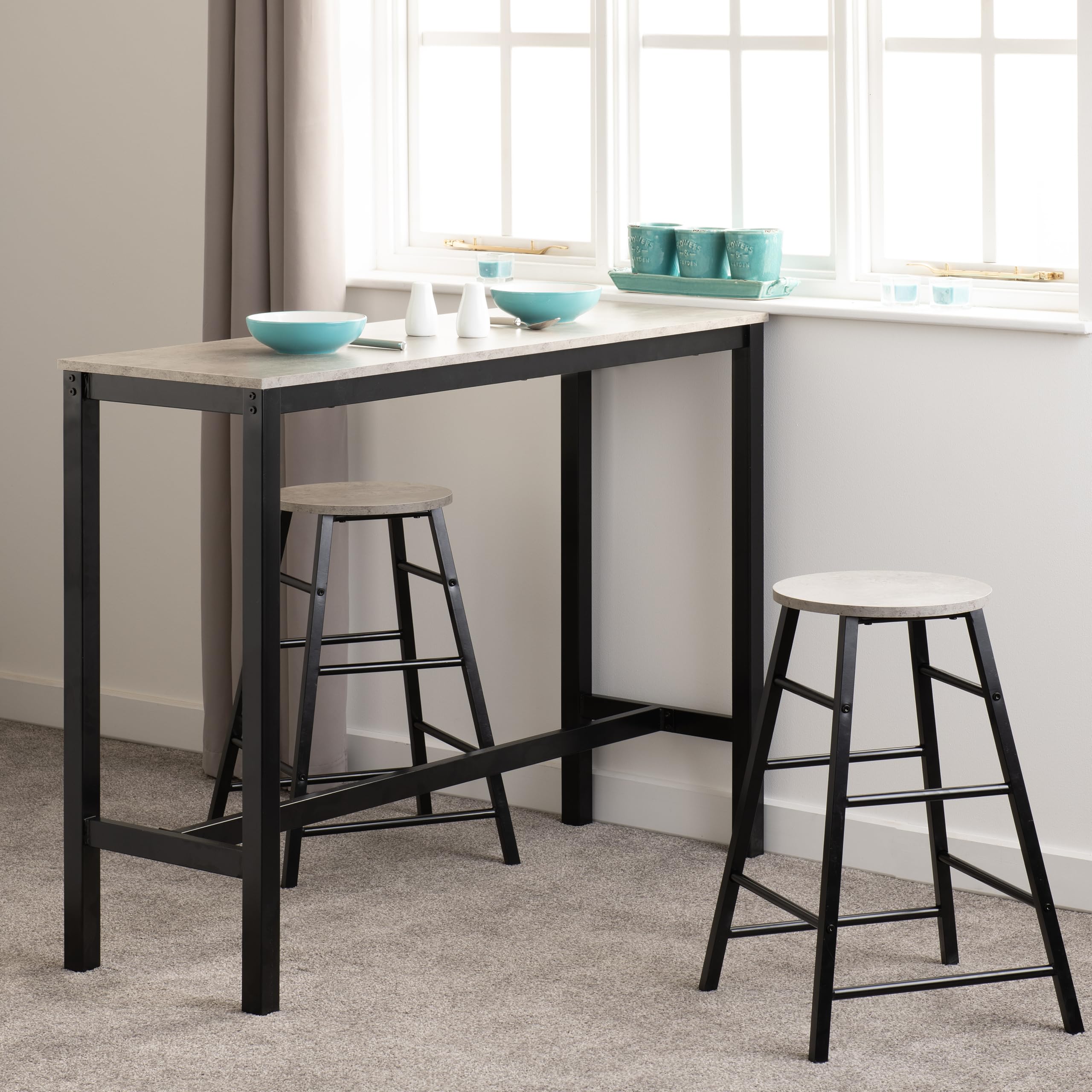 Seconique Athens Breakfast Bar Table and 2 Chairs Set in Concrete Effect