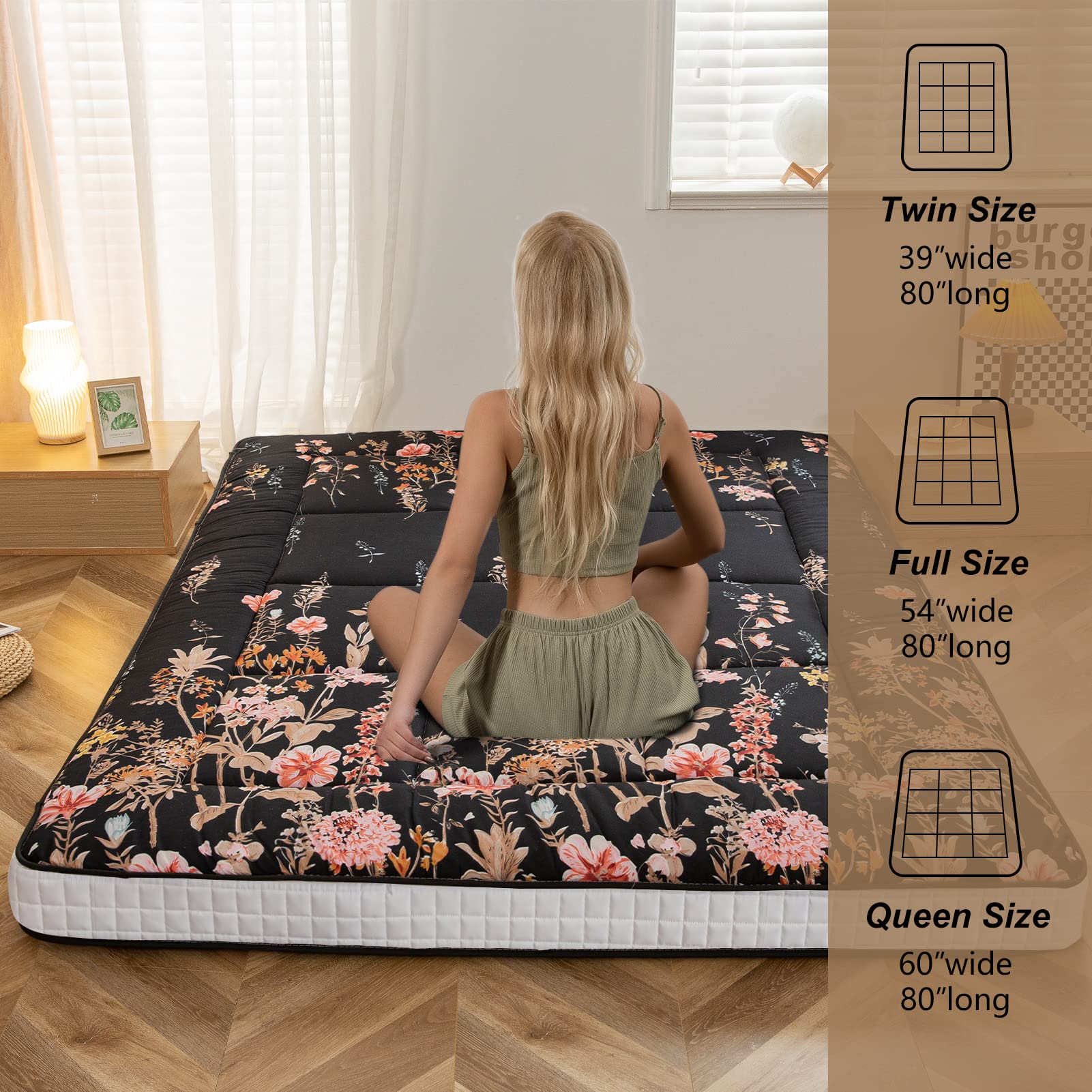 MAXYOYO Futon Mattress, Padded Japanese Floor Mattress Quilted Bed Mattress Topper