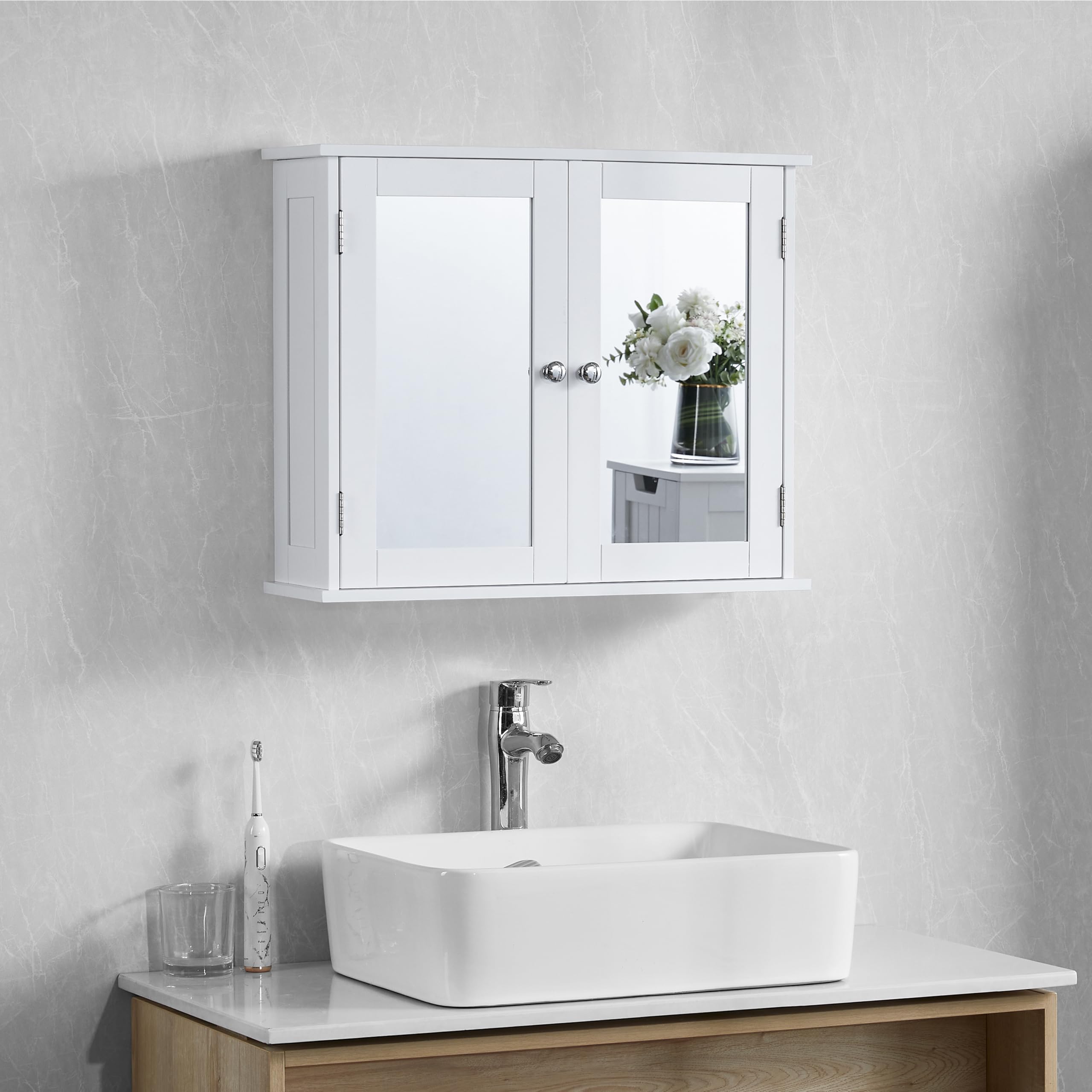 Bath Vida Priano Double Door Mirrored Bathroom Cabinet Storage Cupboard Wall Mounted, White