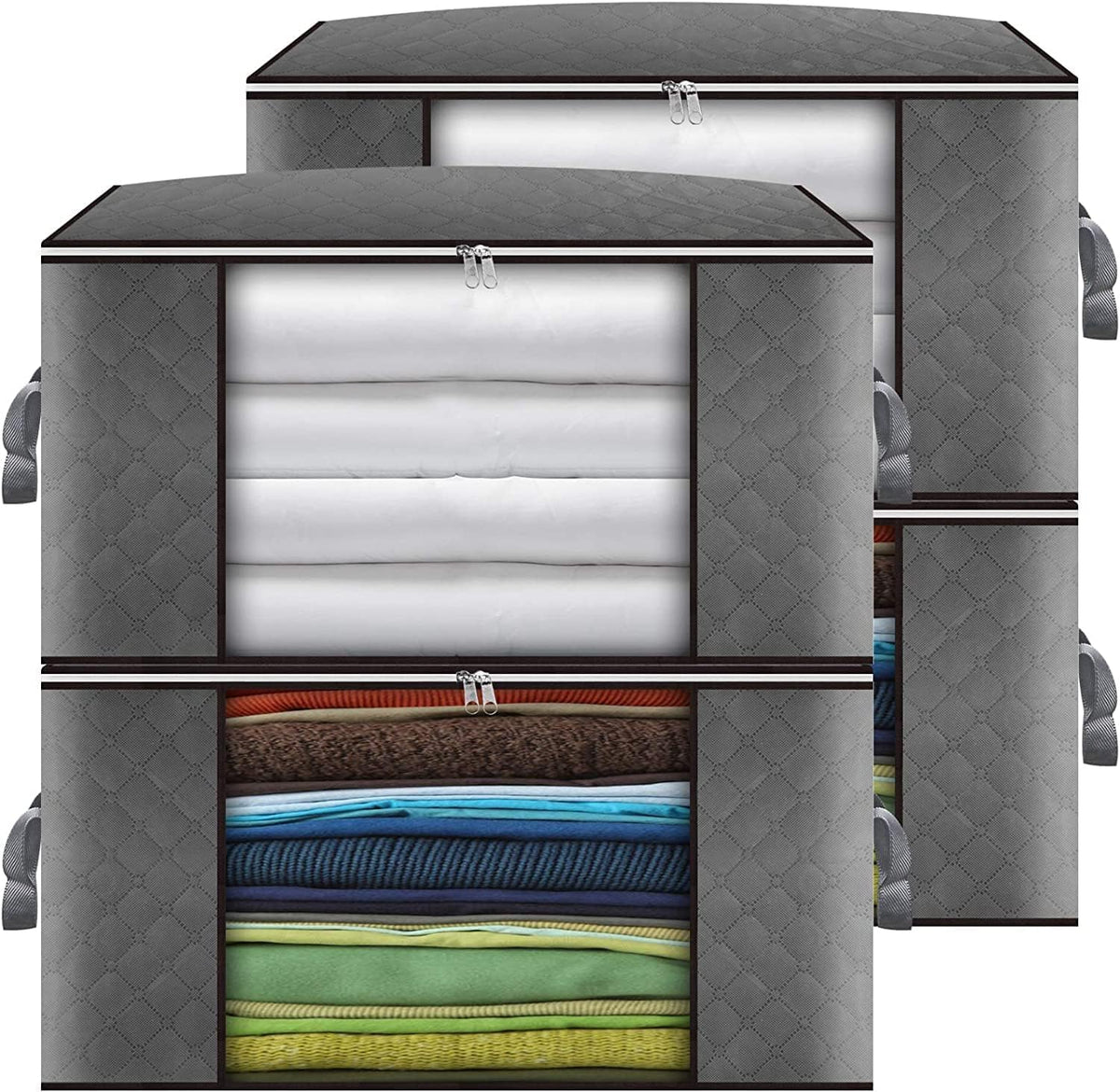 Cleaneaty Clothes Storage Bag 4Pack 90L Large Capacity Solution Organizer for Clothes, Duvets, Comforters, Blankets