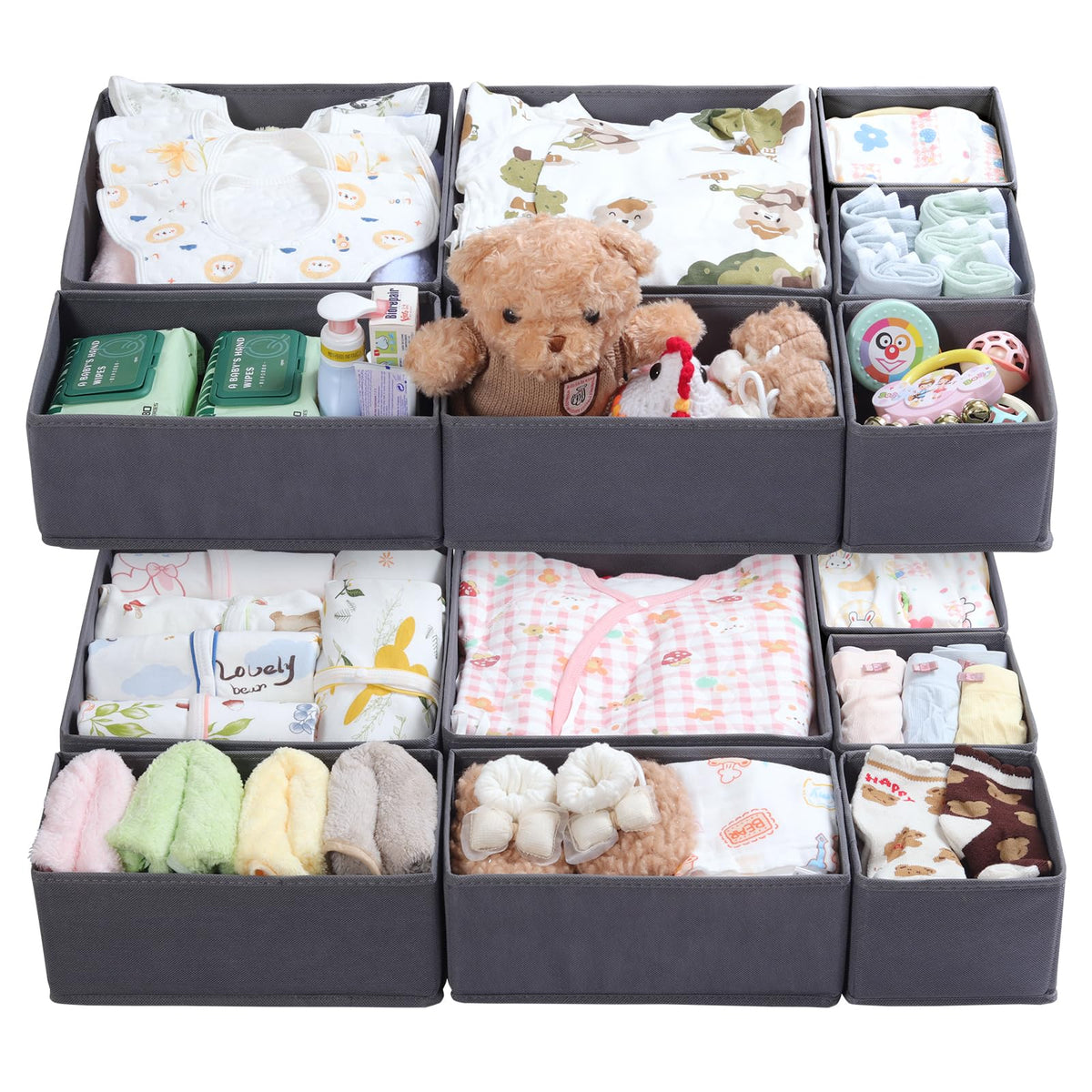ORLISA Drawer Organiser for MALM Drawers, 14 Pack Grey Clothes Drawer Organisers, Foldable Fabric Dividers for Underwear Socks Bras