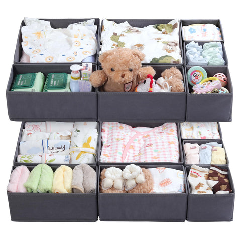ORLISA Drawer Organiser for MALM Drawers, 14 Pack Grey Clothes Drawer Organisers, Foldable Fabric Dividers for Underwear Socks Bras