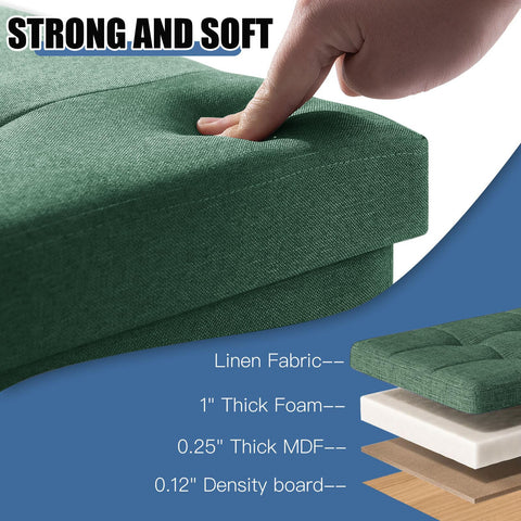 BRIAN & DANY Folding Ottoman Storage Box with Wood Legs, Linen Foot Stool, Footstool with Storage, Highly Elastic Sponge Filling, Dark Green