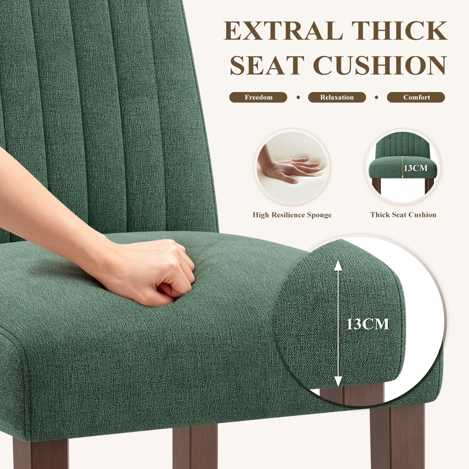 COLAMY Dining Chairs Set of 6 with Thick Seat Cushion, Fabric Chairs for Dining Room with Wood Legs and Ergonomic High Back