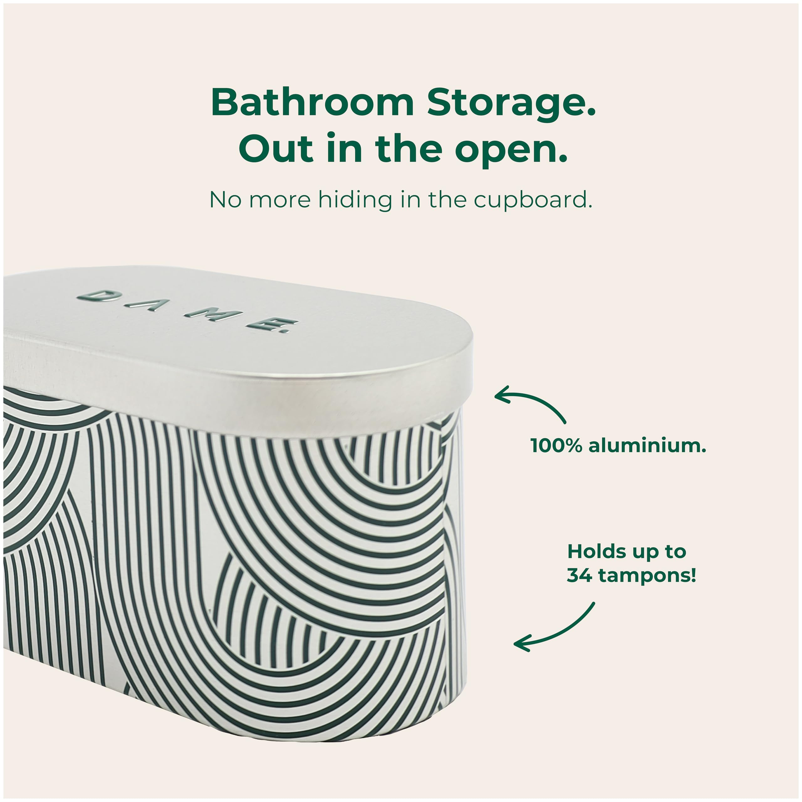 DAME Tampon Storage Tin – Elegant Bathroom Organiser for Tampons and Feminine Care Essentials