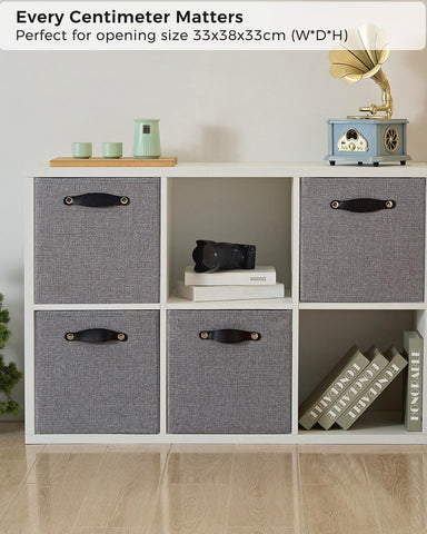 FABINADO Storage Boxes Fit KALLAX | 260g/㎡ Fabric Cubby Organizer Basket for Bookshelf, Closet, Wardrobe | Cube Unit Drawer Insert | 4 Pack, Dim Grey