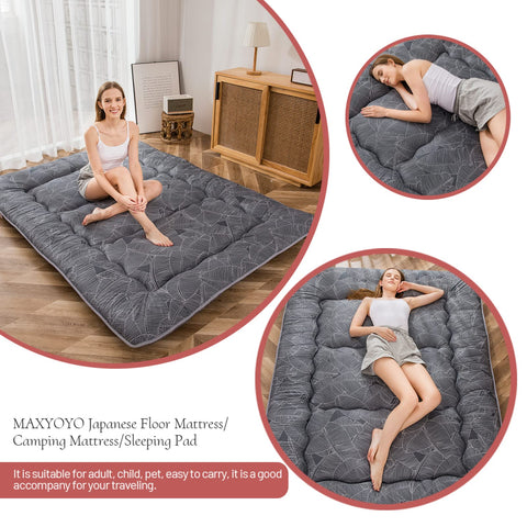 MAXYOYO Japanese Floor Mattress Futon Mattress, Thicken Tatami Mat Sleeping Pad Foldable Roll Up Mattress Dormitory Mattress Pad Floor Lounger Pillow