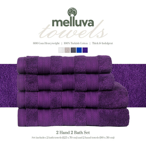 MELLUVA Large Bath Towels | Set of 4 | 100% Turkish Cotton | Highly Absorbent 600GSM | Soft Plush Luxury Towel Set | 2 Bath Towels 2 Hand Towels