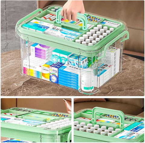 AouiSton Medicine Storage Box, 2 Layer First Aid Box Case Plastic Medicine Box Large Capacity Medical Box Storage Box Household Medicine Cabinet