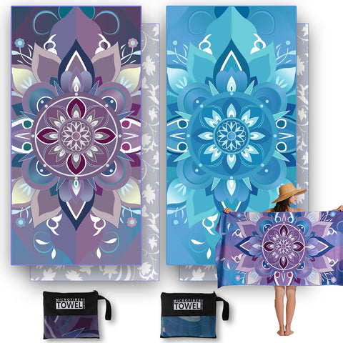 Anavasi 2 Pack Microfibre Beach Towels for Adults, 180 x 90 cm with Net Bag