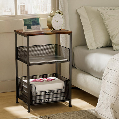 Mutool 3 Tier Side Table, 64.5cm End Table Sofa Side Table with Storage Shelf for Small Spaces