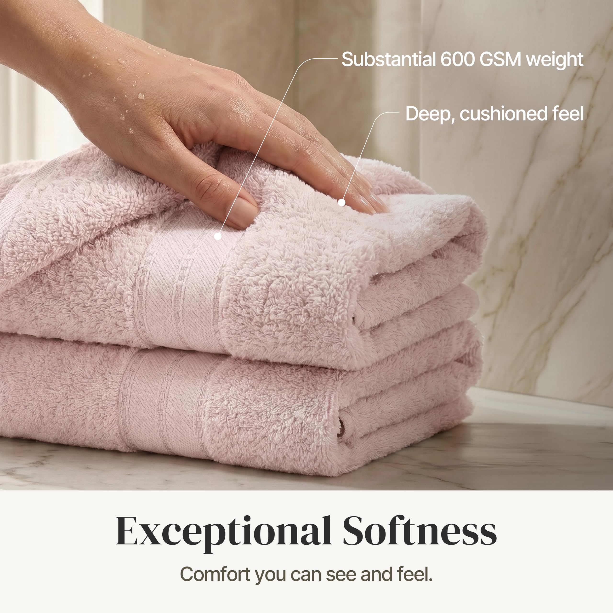 Modern Threads Spun Loft 6-Piece 100% Combed Cotton Set-Bath, Hand Towels, & Washcloths Super Absorbent & Quick Dry-600 GSM-Soft & Plush