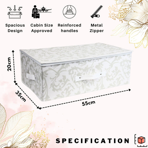 Hoesh - Breathable White with Silver Floral Design Wedding Dress Box - Underbed Storage Boxes, Wedding Dress Storage Box, Wardrobe Organiser