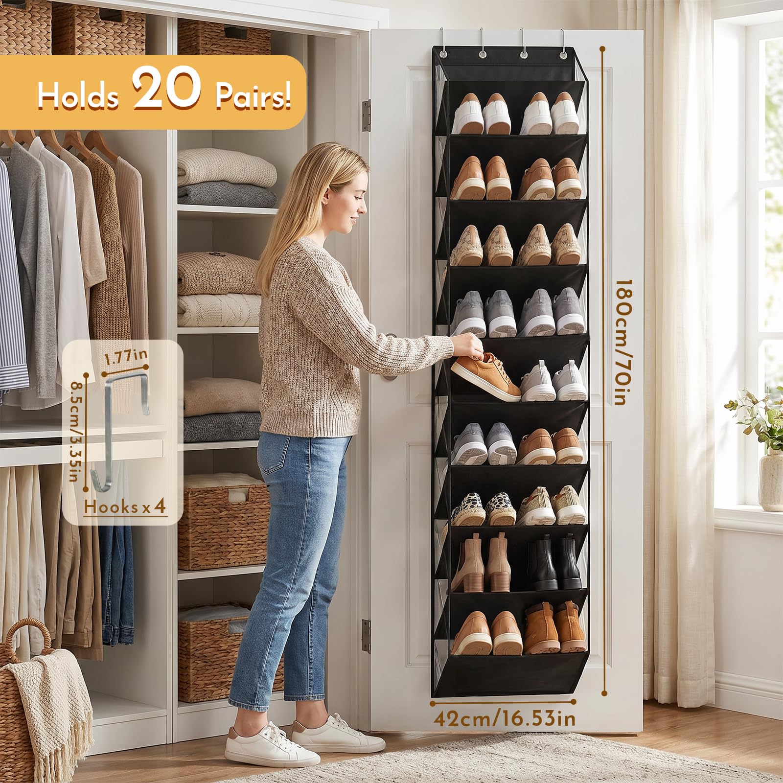 zxevg Door Shoe Rack 10 Pockets Clear PVC Hanging