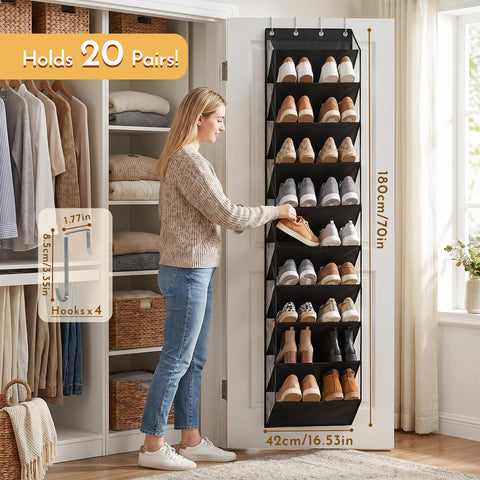 zxevg Door Shoe Rack 10 Pockets Clear PVC Hanging