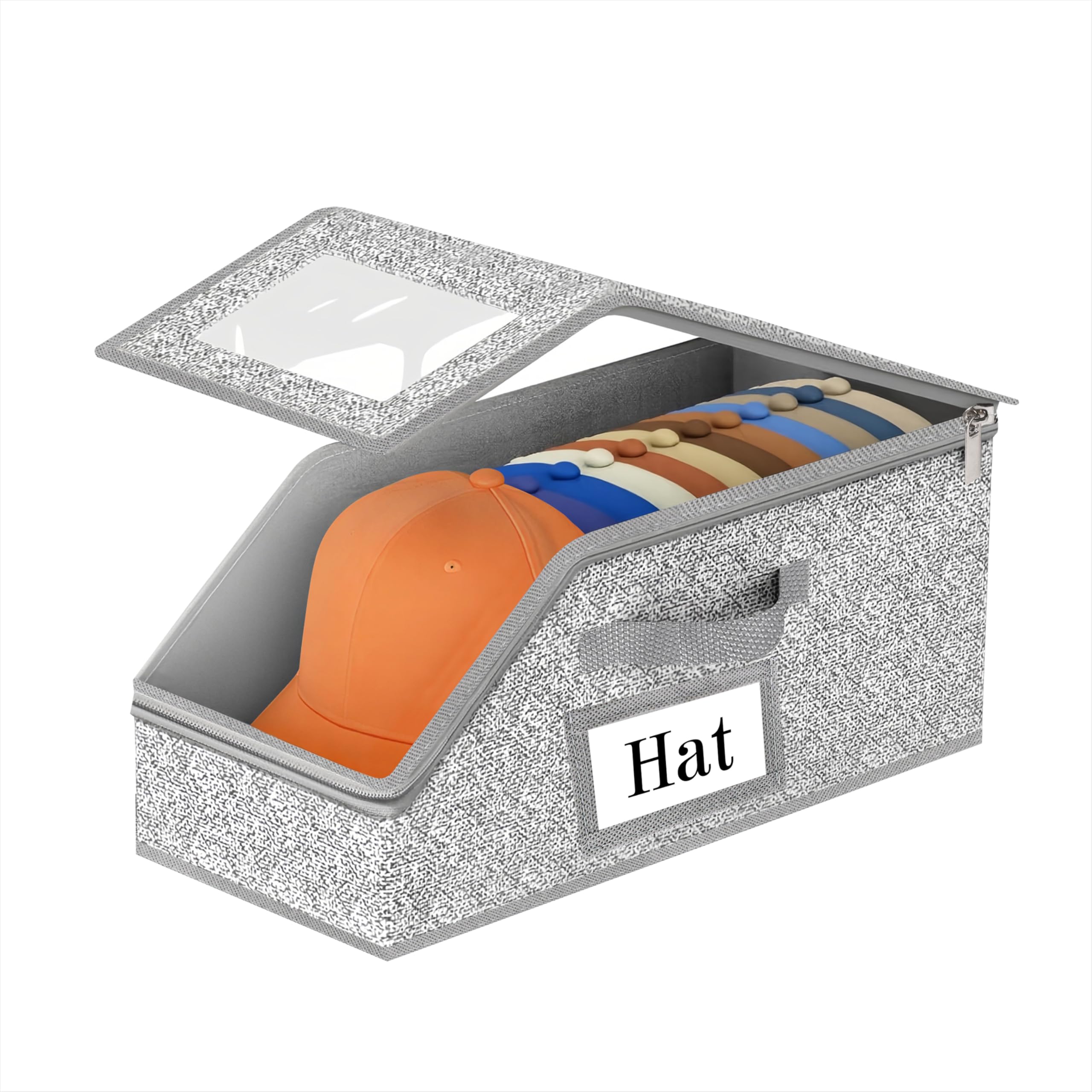 Qzakce Stackable Hat Storage for Baseball Cap Dustproof Hat Organizer Box with Carrying Handles Holds Up to 12 Caps for Bedroom Wardrobe Shelf Closet