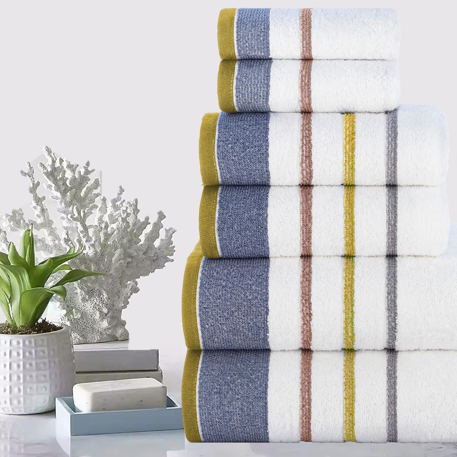 CASA COPENHAGEN White Bay towel set made from 600 g/m² Egyptian cotton for hotels, spas, kitchens and bathrooms, 6-piece set with 2 bath towels