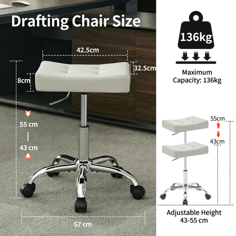 FIRAVOE Adjustable Drafting Stools 43.5–54.5 cm (Saddle Shaped Seat) (136 kg Capacity) Office Stool with Wheels
