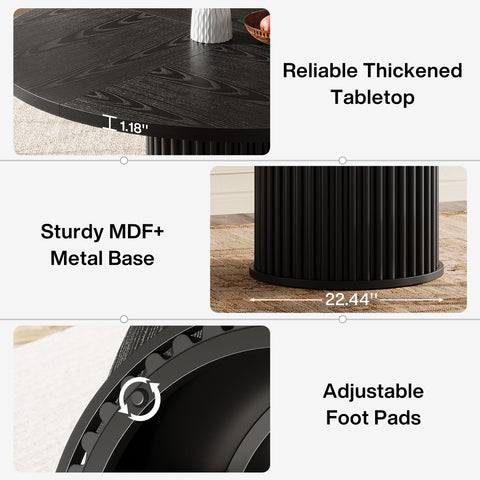 Tribesigns 47-Inch Black Round Dining Table for 4-6 People, Modern Circle Kitchen Table with Fluted Round Base