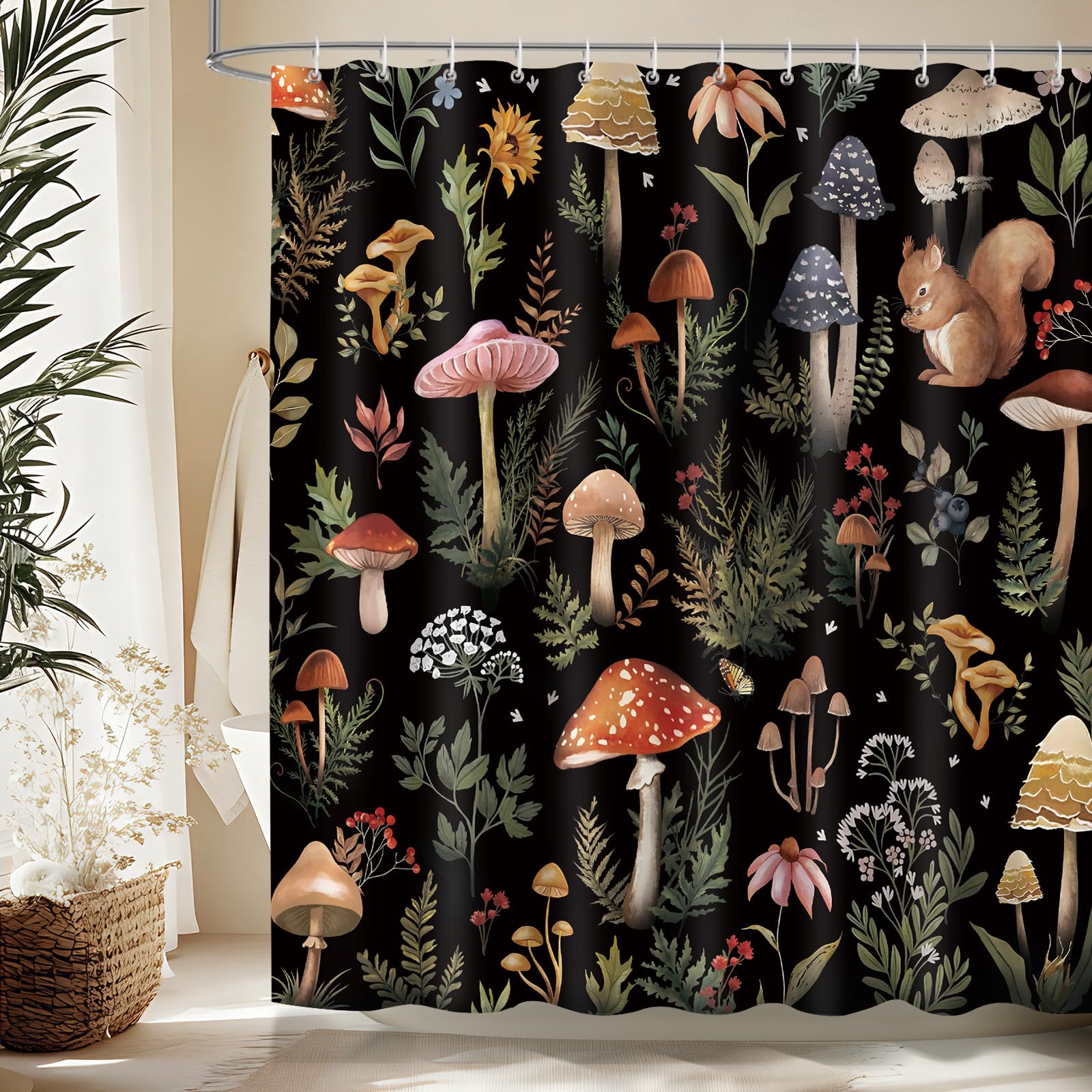 Dazzlewall Mushroom Shower Curtain for Bathroom Mould & Mildew Resistant