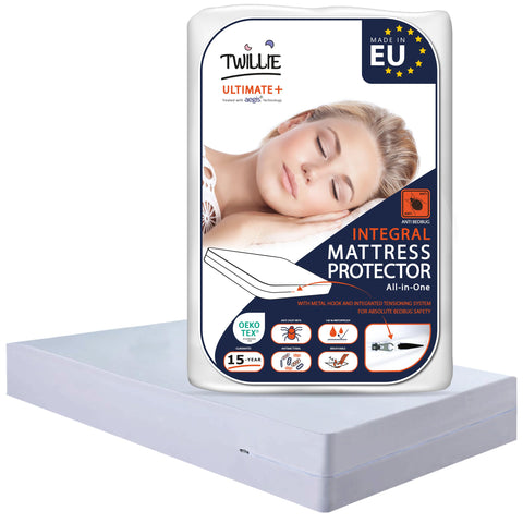 Twillie - Integral Mattress Cover 90x190x15 cm Waterproof - Anti bedbug - Oeko-TEX® Mattress Cover AEGIS® treatment Anti-Dust Mite, Anti-Bacterial