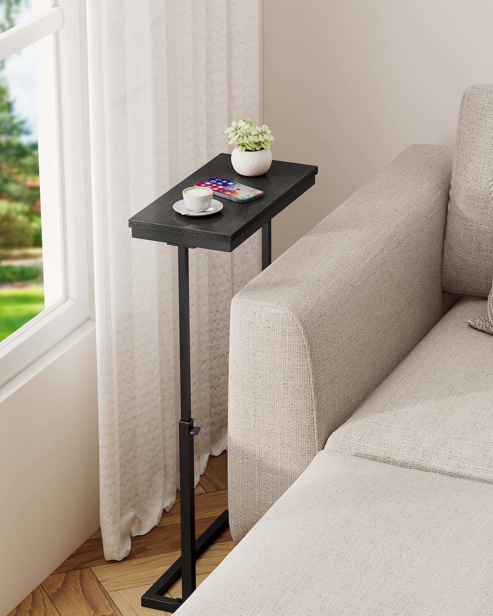 TUTOTAK End Table, Side Table, Tall Couch Table, Sofa Table, Living Room, Bed Room, Black TB01BK083EU