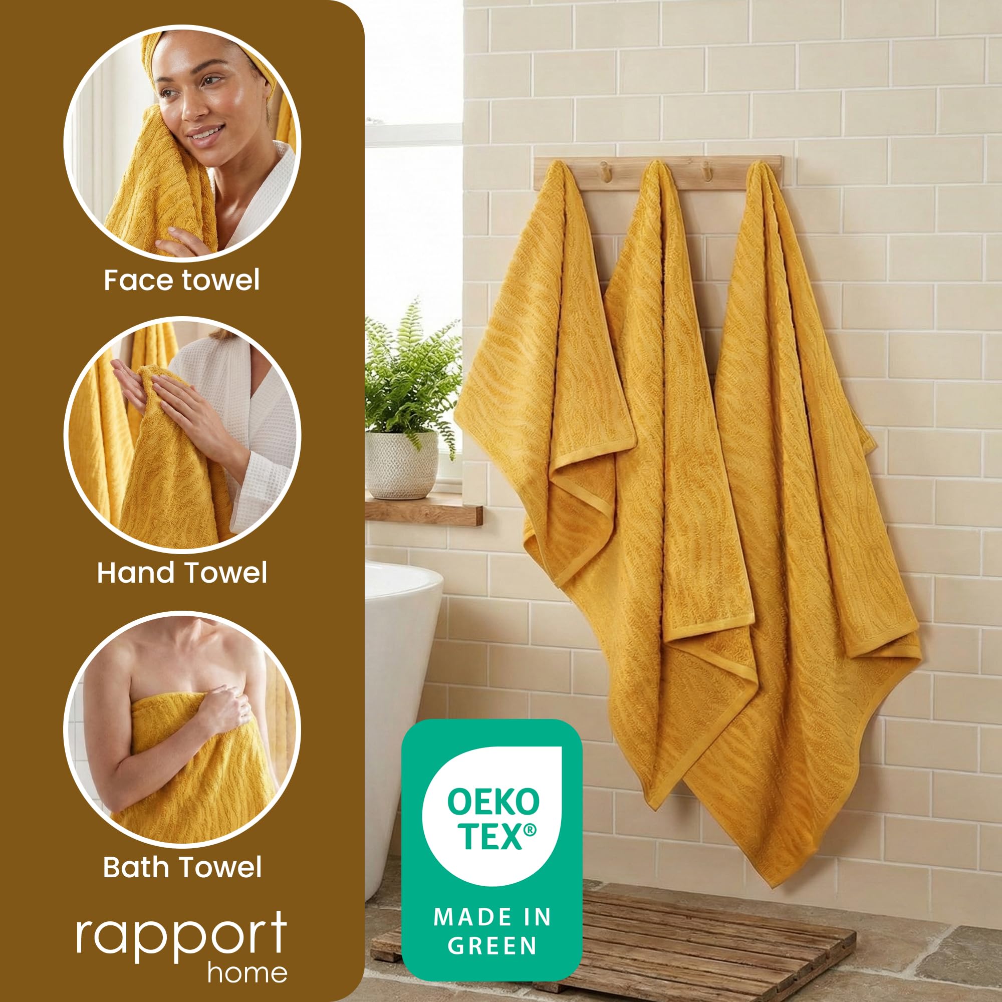 Rapport Home Safari 6-Piece Towel Bale | Bale Mustard Yellow | Luxurious 100% Cotton 500gsm Bathroom Set