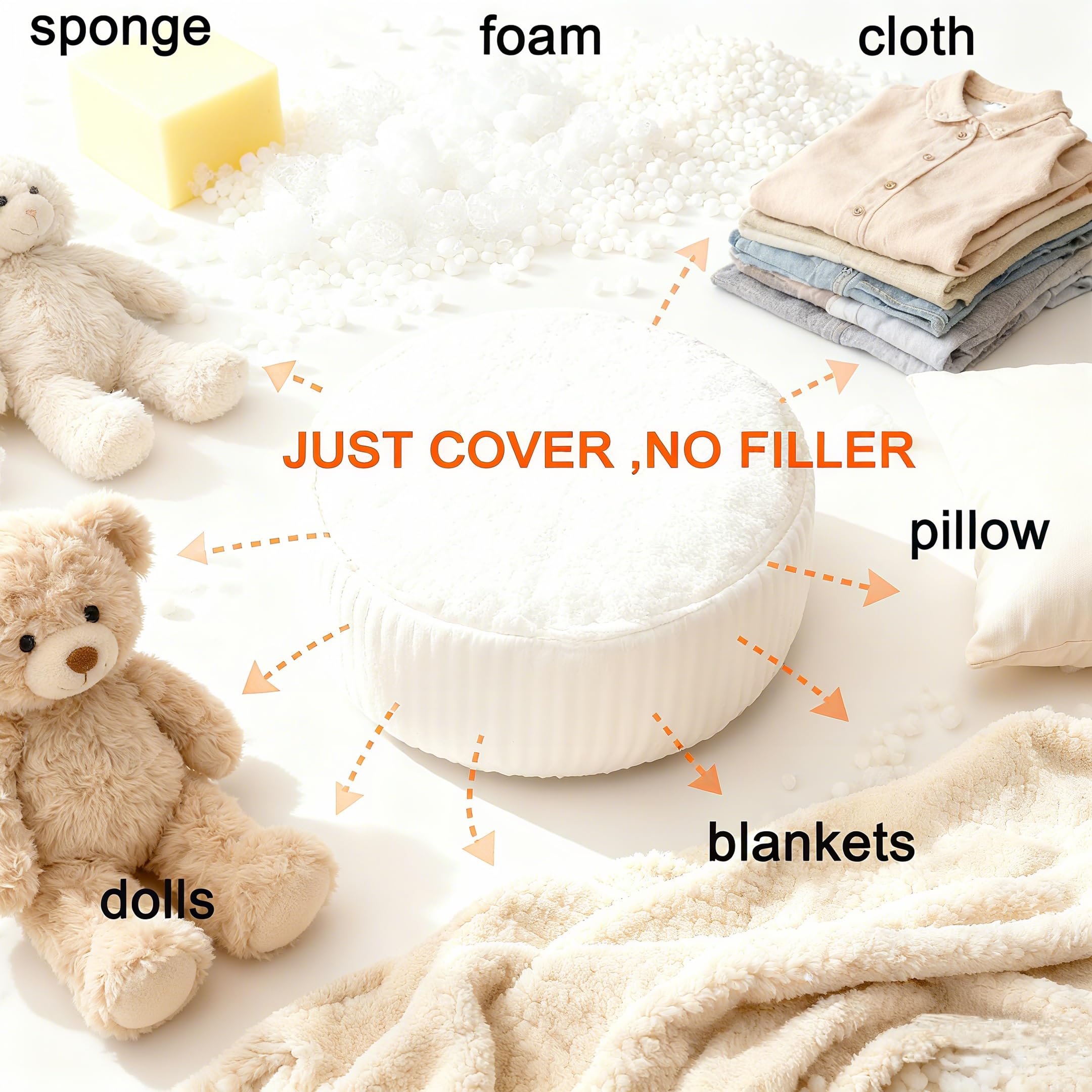 lygooh Unstuffed Footstool Bean Bag Cover Round Pouf Ottoman Foot Stool