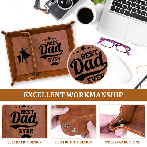 QXRXN Dad Fathers Day Birthday PU-Leather Valet Tray, Bedside Organiser Daddy Birthday Gifts from Son Daughter