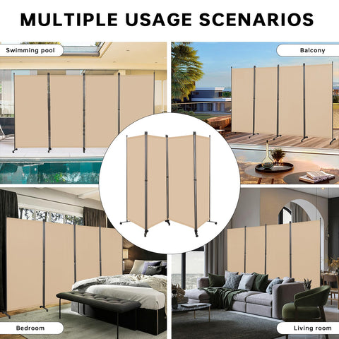 Angel Living 4 Panels Folding Room Divider, Privacy Screen Composed of Polyester Fabric and Sturdy Iron Frame