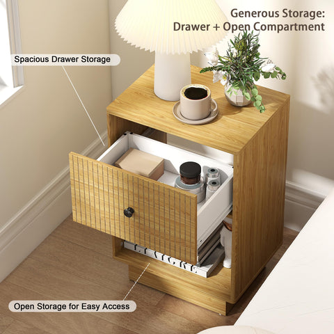 Manora Oak Bedside Tables Drawer Storage Nightstand End Table