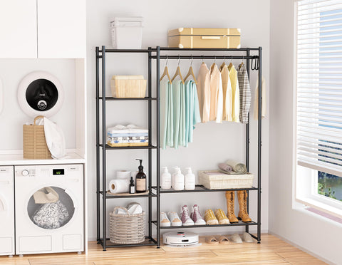 Neprock Clothes Rail with Shelves Metal Wardrobes for Bedroom Clothing Rack