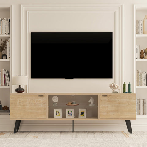 Uniqtrio TV Stand Cabinet | Walnut TV Unit with Glass Shelf | TV Cabinet | TV Stand Unit | TV Units for Living Room | TV Table |Soft Closing Hinges