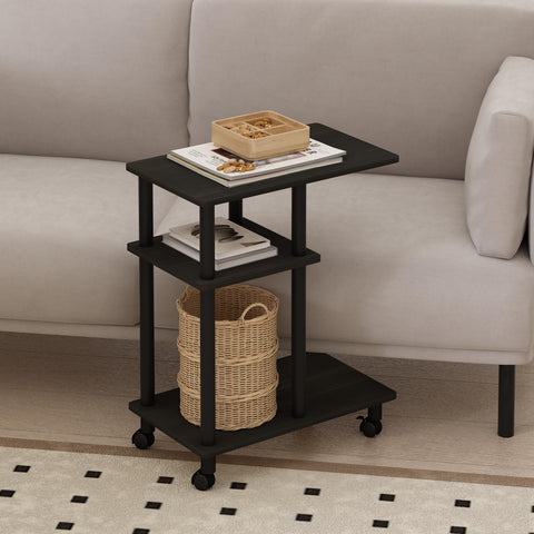Furinno TOMI Side Table, 3-Tier C-Shape Open Shelf End Table with Wheels, Night Stand, Bedside Table, Toolless Assembly, for Living Room, Bedroom