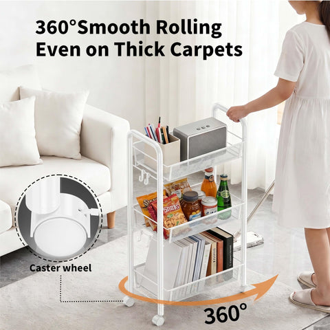 Goeasyoii 3/4/5 Tier Rolling Cart, Metal Storage Cart,Space-Saving Kitchen Cart with Castors,Shelving Organizer for Kitchen, Bathroom, Laundry Room