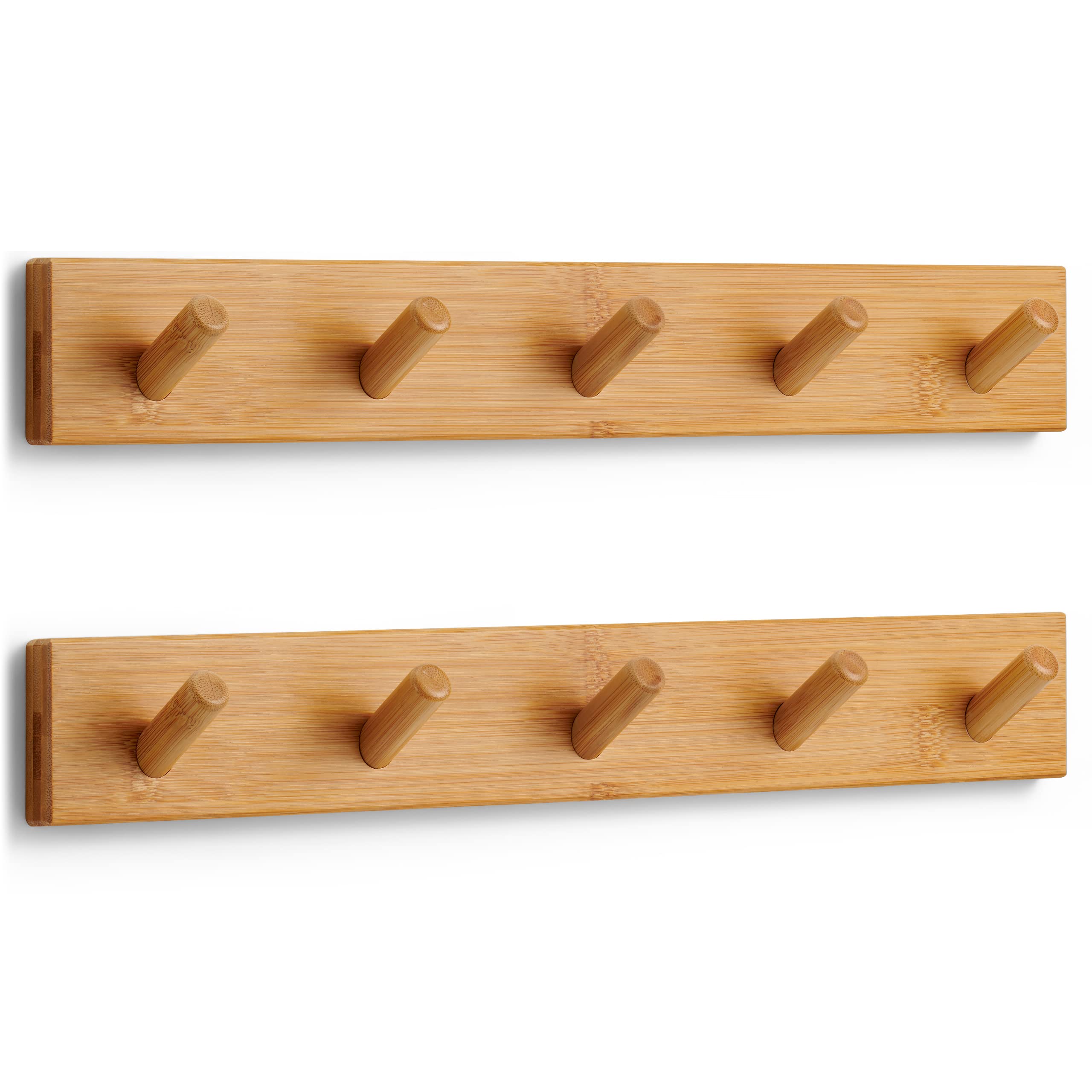 LARHN Wooden Wall-Mounted Coat Rack, 2-Pack - 5 Coat Hooks, 43cm