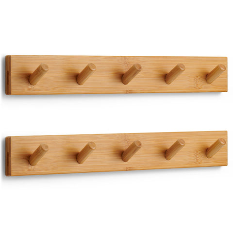 LARHN Wooden Wall-Mounted Coat Rack, 2-Pack - 5 Coat Hooks, 43cm